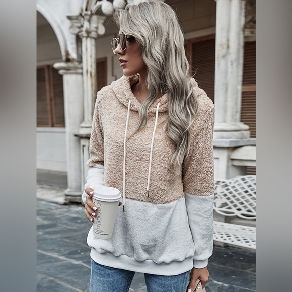 Split Tone Drawstring Long Sleeve Hoodie - Picture 3 of 4